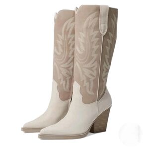 Dolce Vita Women's Blanch Fashion Boot size western cream white tan Cowboy 9.5